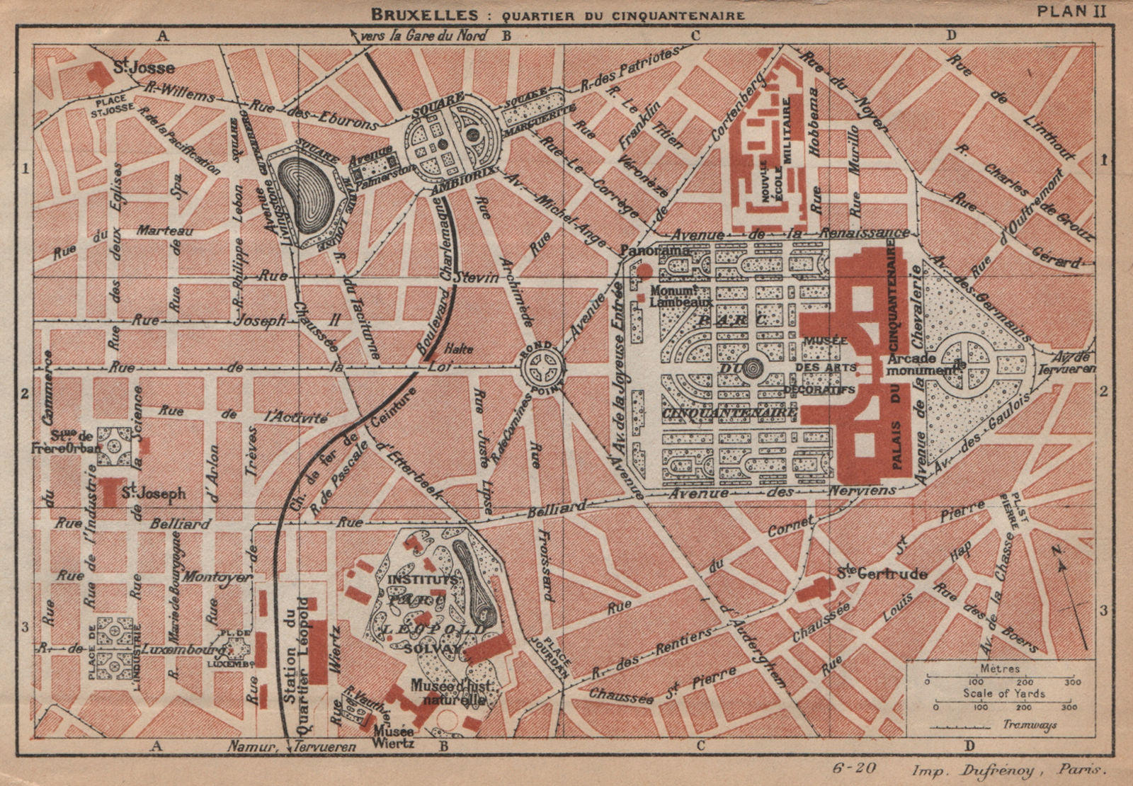 BRUXELLES.QUARTIER DU CINQUANTENAIRE.Vintage city plan.Belgium Brussels 1920 map